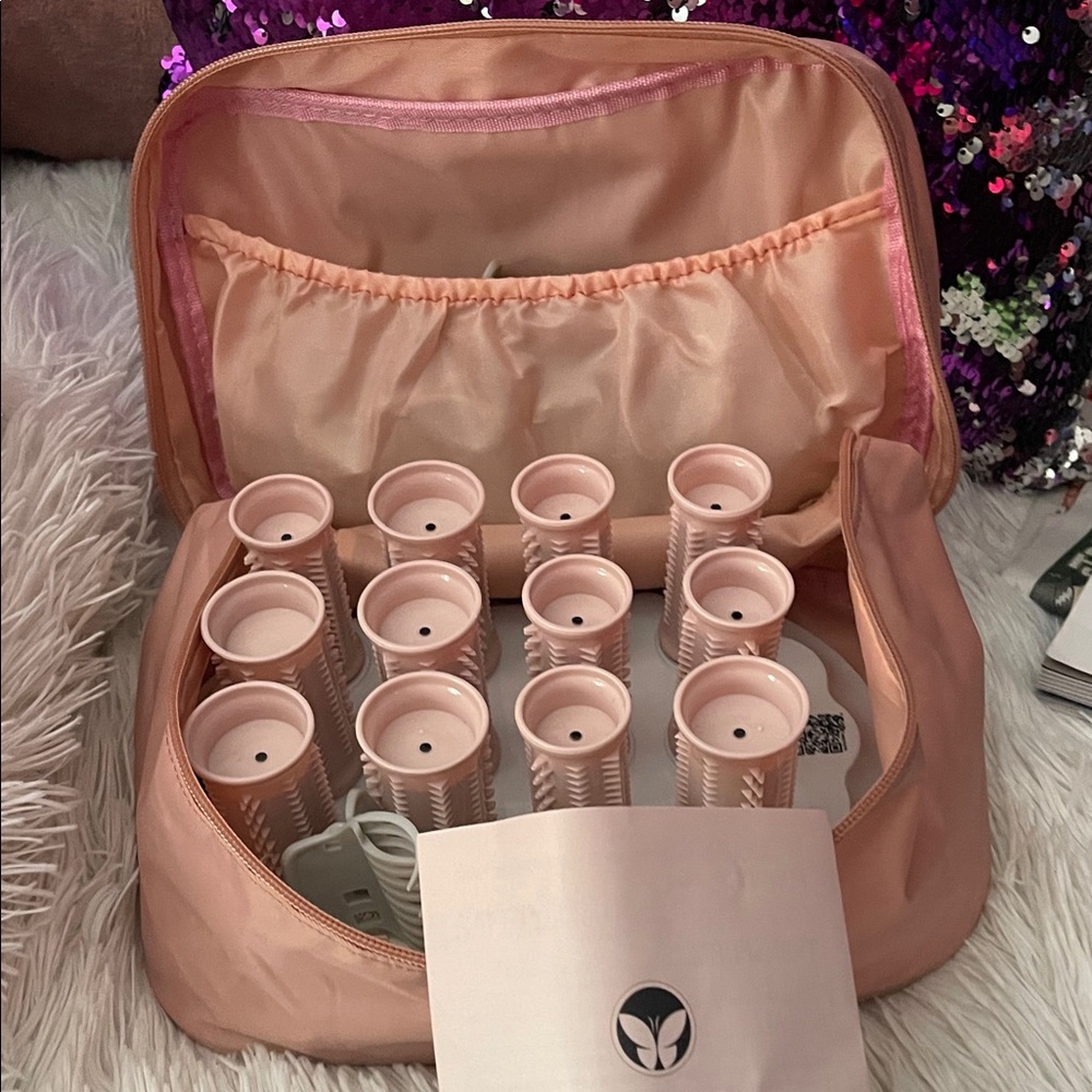 Pink Hair Rollers Set with Case
